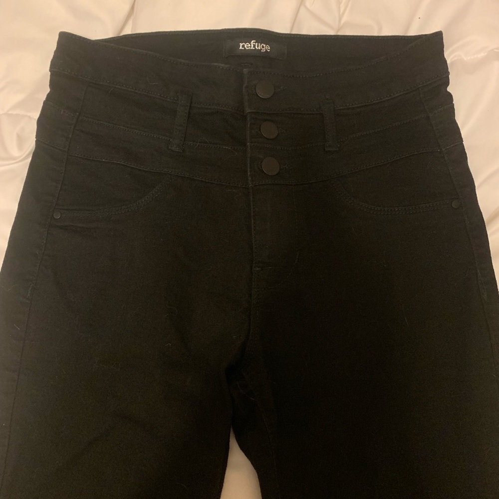 three button black high waisted jeans